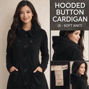 H&M Black Button Front Hooded Cardigan Jacket Small (US 4)